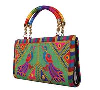 Craft Trade Green Cotton Clutch Bags for Women Rajasthani Hand Embroidered Mini Hand Bag Women's Clutches Purses for Wedding Party Gifts