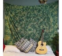 Craft Trade Green Mandala Elephant Tapestry, Boho 228x274cm | aesthetic tapestry cotton fabric, pattern brings calming style to yoga spaces, dorms, lounges , living room and room decor