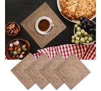 Craft Trade Jute Table Placemats Square Braided Hand Woven Natural Fiber Rustic Vintage Tablemat Placemat for Dining Table - Set of 4 (33 x 33 cm)