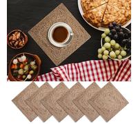 Craft Trade Jute Table Placemats Square Braided Hand Woven Natural Fiber Rustic Vintage Tablemat Placemat for Dining Table - Set of 6 (33 x 33 cm)