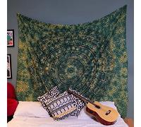 Craft Trade Mandala Elephant Tapestry Green Wall Hanging Tapestry Boho Hippie Tapestries for Decor Living Room Yoga Meditation and Bedroom - 137x213 cm