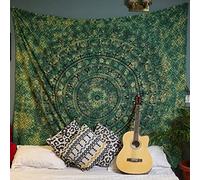 Craft Trade Mandala Elephant Tapestry Green Wall Hanging Tapestry Boho Hippie Tapestries for Decor Living Room Yoga Meditation and Bedroom - 213x228 cm