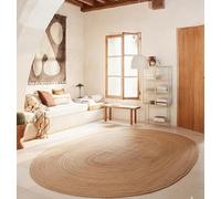 Craft Trade Natural Jute Area Rug Boho Braided Hand Woven Vintage Sisal Rug Reversible Home Decor Farmhouse Carpet Rag Rug for Kitchen Living Room and Bedroom - Oval 180x270 cm