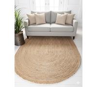 Craft Trade Natural Jute Area Rug Boho Braided Hand Woven Vintage Sisal Rug Reversible Home Decor Farmhouse Carpet Rag Rug for Kitchen Living Room and Bedroom - Oval 120x180 cm
