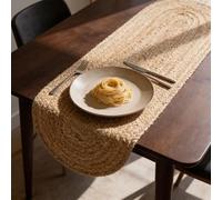 Craft Trade Natural Jute Table Runner Braided Hand Woven Rustic Boho Vintage Dining Table Lunch Runner for Wedding Parties Farmhouse Dinner and Kitchen - Oval 33x122 cm