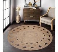 Craft Trade Natural Tikki Jute Rug Hand Woven Braided Reversible Rustic Area Rugs for Living Room Bedroom Home Decor Sisal Boho Farmhouse Carpet - Round 3 Feet