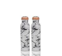 Craft Trade Pack of 2 Printed Pure Copper Bottle with Lid Leak Proof BPA Free Drinking Water Bottle for Boosts Immunity, Supports Digestive & Ayurveda Inspired 34oz - 1 Litre White