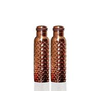 Craft Trade Pack of 2 Pure Copper Bottle with Lid Leak Proof BPA Free Brick Drinking Water Bottle for Boosts Immunity & Liver Health, Ayurveda Inspired 34oz - 1 Litre Natural