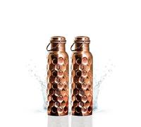 Craft Trade Pack of 2 Pure Copper Bottle with Lid Leak Proof BPA Free Diamond Drinking Water Bottle for Boosts Immunity & Liver Health, Ayurveda Inspired 34oz - 1 Litre Natural