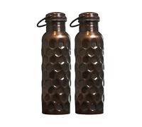 Craft Trade Pack of 2 Pure Copper Bottle with Lid Leak Proof BPA Free Diamond Drinking Water Bottle for Boosts Immunity & Liver Health, Ayurveda Inspired 34oz - 1 Litre Black
