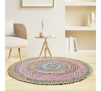 Craft Trade Round Chindi Jute Area Rug Braided Hand Woven Boho Rag Rug Reversible Colorful Home Decor Farmhouse Carpet Rug for Kitchen Living Room and Bedroom - Round 90x90 cm