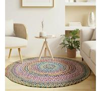 Craft Trade Round Chindi Jute Area Rug Braided Hand Woven Boho Rag Rug Reversible Colorful Home Decor Farmhouse Carpet Rug for Kitchen Living Room and Bedroom - Round 180x180 cm