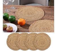 Craft Trade Round Jute Placemats Braided Hand Woven Natural Fiber Rustic Vintage Mat Tablemat Placemat for Dining Table - Set of 4 (33 x 33 cm)