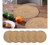 Craft Trade Round Jute Placemats Braided Hand Woven Natural Fiber Rustic Vintage Mat Tablemat Placemat for Dining Table - Set of 6 (33 x 33 cm)