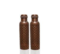 Craft Trade Set of 2 Diamond Copper Bottle with Lid and Carry Bag for Drinking Water BPA Free Leak Proof Boosts Immunity, Supports Digestive & Liver Health, Ayurveda Inspired 34oz - 1 Litre Black