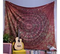 Craft Trade Tapestry Wall Hanging Mandala Trippy Orange Tapestries for Bedroom Aesthetic Hippie Room Decor Indie Cotton Beach Throw Blanket Twin Bedspread Yoga Meditation Mat Rug-213x228CM(84x90Inch)