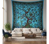 Craft Trade Tree of Life Tapestry Blue Wall Hanging Tapestry Boho Cotton Hippie Tapestries for Decor Living Room Yoga Meditation and Bedroom - 137x213 cm