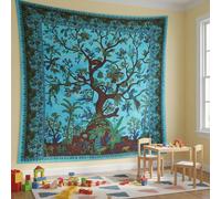 Craft Trade Tree of Life Tapestry Blue Wall Hanging Tapestry Boho Cotton Hippie Tapestries for Decor Living Room Yoga Meditation and Bedroom - 213x228 cm