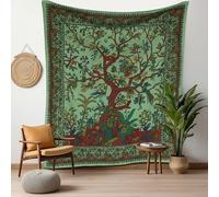 Craft Trade Tree of Life Tapestry Green Wall Hanging Tapestry Boho Cotton Hippie Tapestries for Decor Living Room Yoga Meditation and Bedroom - 137x213 cm