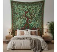 Craft Trade Tree of Life Tapestry Green Wall Hanging Tapestry Boho Cotton Hippie Tapestries for Decor Living Room Yoga Meditation and Bedroom - 213x228 cm