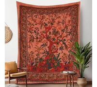Craft Trade Tree of Life Tapestry Orange Wall Hanging Tapestry Boho Cotton Hippie Tapestries for Decor Living Room Yoga Meditation and Bedroom - 127x152 cm