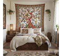 Craft Trade Tree of Life Tapestry White Wall Hanging Tapestry Boho Cotton Hippie Tapestries for Decor Living Room Yoga Meditation and Bedroom - 213x228 cm