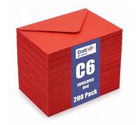 Craft UK, 200 C6 Envelopes for Card Making, Invitations, and More, 100gsm, Made in the UK, Lasting Quality, Red Neon