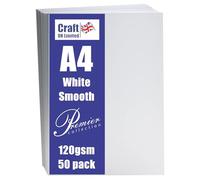 Craft UK, 50 A4 Card, Smooth Cardstock Paper for Invitations and More, 120gsm, Made in the UK, Lasting Quality, White