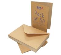 Craft UK, 50 Blank Cards and Envelopes for Card Making, Made in the UK, Lasting Quality, Brown Kraft, 5 x 7-Inch