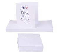 Craft UK, 50 Blank Cards and Envelopes for Card Making, Made in the UK, Lasting Quality, White, 5 x 5-Inch