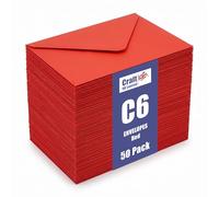 Craft UK, 50 C6 Envelopes for Card Making, Invitations, and More, 100gsm, Made in the UK, Lasting Quality, Cherry Red