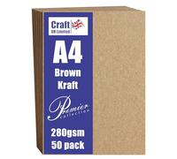 Craft UK 50 Sheets Kraft Card, Brown, Size A4, 280 GSM
