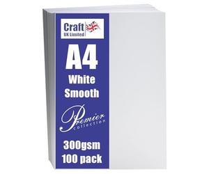Craft UK W119 A4 Card 300gsm 100 Cells - White/Smooth
