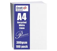 Craft UK W123 White Recycled Linen Card 300 gsm - 100 Sheets, A4
