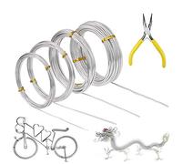 Craft Wire, 4 Rolls Silver Aluminum Wire, 0.8mm, 1.0mm, 1.5mm, 2.0mm Flexible Metal Wire for Jewellery Modelling Making, DIY Sculpture and Crafts (5m/roll)