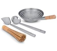 Craft Wok s/s Tools 4 pcs Set: Ladle, Spatula, Strainer, Bamboo Brush/Utensils Traditional Asian Cookware / 732W324