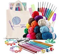 CraftBud 73 Piece Crochet Kit for Beginners Adults and Kids, Premium Crochet Set with 21 Crochet Hooks Set and 1500 Yards of Yarn for Crocheting Kit, Canvas Tote Bag and Lots More
