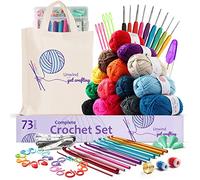 CraftBud 73 Piece Crochet Kit for Beginners Adults and Kids, Premium Crochet Set with 21 Crochet Hooks Set and 1500 Yards of Yarn for Crocheting Kit, Canvas Tote Bag and Lots More