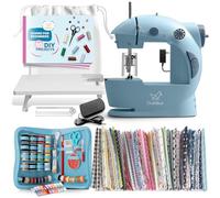 CraftBud Mini Sewing Machine for Beginners, Small Portable Double Speed Sewing Machine for Kids and Adults with Extension Table, 122 Pieces Gift Set Including Fabrics, One