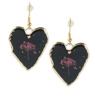 Craftdady 1 Pair Pressed Purple Flower Resin Earring Gold Heart Dangle Earrings Stainless Steel Drop Earrings for Women Pierced Earring Jewelry Gift