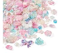 Craftdady 100g Mixed Flower Rose Pearlize Acrylic Beads 12~30mm Glossy Bead Spacers for DIY Jewelry Making Bracelets Necklaces Key Chains, Blue Pink