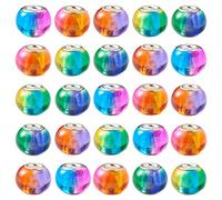 Craftdady 100Pcs Large Hole Glass European Spacer Beads 15x12mm Gradient Rainbow Mixed Colors Slide Charm Rondelle Beads for Snake Chain Bracelet Jewelry Making Hole: 5mm