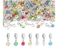 Craftdady 105Pcs Crystal Glass Cube Bead Charms Transparent Square Electroplate Faceted Glass Charms Clear Loose Beads with Alloy Loops for Bracelet Necklace Jewelry Making