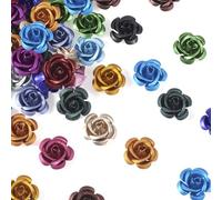Craftdady 108 Pcs Rose Flower Aluminum Beads 15mm Metal Floral Spacer Beads Bulk Flatback Colorful 3D Flower Craft Beads for Jewelry Making DIY Necklace Bracelet