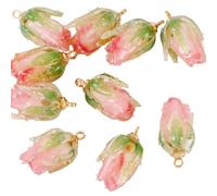 Craftdady 10pcs Pink Flower Bud Jewelry Charms Rose Flower Acrylic Dangle Pendants Floral Bracelet Keychain Charms Hang Ornament for DIY Craft Necklace Jewelry Making 20mm