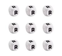 Craftdady 10Pcs Silicone Letter Bead White Cube 12mm Letter R Alphabet Bead Square Loose Spacer Charm for Friendship Bracelet Wristlet Keychain