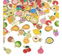 Craftdady 112Pcs Fruit Charms Light Gold Enamel Strawberry Pineapple Peach Blueberry Kiwi Fruit Pendants Assorted Fruits Charm 28 Styles for Necklace Bracelet Earring Jewelry Making