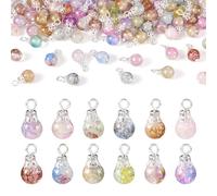 Craftdady 120Pcs Teardrop Glass Crystal Dangle Charms Crackle Glass Drop Beads Charms with Silver Tone Iron Loops 12 Color Assorted Painted Glass Pendants for DIY Craft Earring Bracelet Jewelry Making