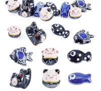 Craftdady 12Pcs Fish Lucky Cat Beads Porcelain Ceramic Lovely Animals Beads Handmade Printed Black Cats Fishes Spacer Loose Bead for Jewelry Making DIY Crafts Necklaces Bracelets