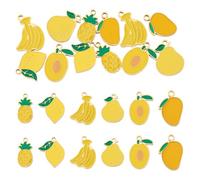 Craftdady 12pcs Fruit Theme Charms Pendants Pear Banana Lemon Mango Pineapple Stainless Steel Dangle Metal Pendants Yellow Fruit Necklace Pendant for DIY Craft Jewelry Making 13.6-15 mm